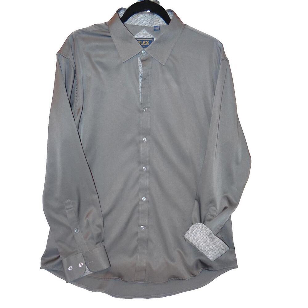 Flex Men's Luxury Collection Dress Shirt - Gray,‎ Size Large
